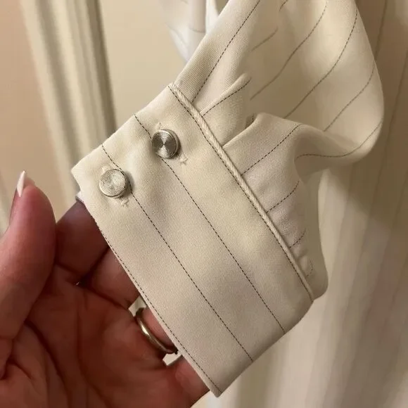 OASIS Women's White With Black Pinstripe Button-Up Long Midi Shirt Dress US 8 - Picture 5 of 12